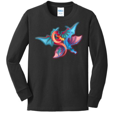 Red And Blue Flying Dragons Kids Long Sleeve Shirt