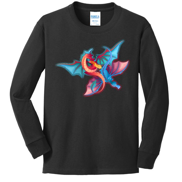 Red And Blue Flying Dragons Kids Long Sleeve Shirt