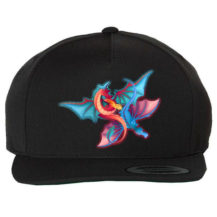 Red And Blue Flying Dragons Wool Snapback Cap