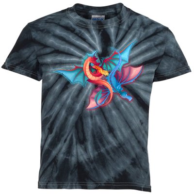 Red And Blue Flying Dragons Kids Tie-Dye T-Shirt