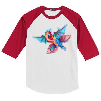 Red And Blue Flying Dragons Kids Colorblock Raglan Jersey