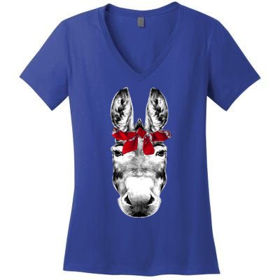 Red Bandanna Gangster Donkey Women's V-Neck T-Shirt