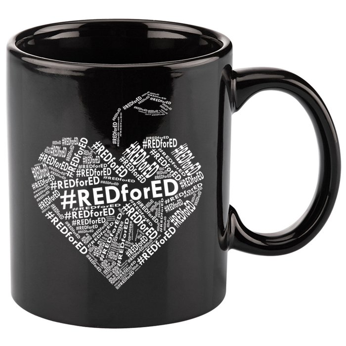 Red For Ed Apple Heart 11oz C Handle Ceramic Mug