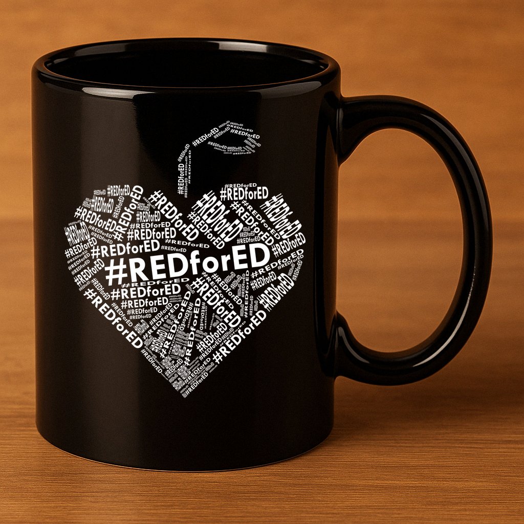 Red For Ed Apple Heart 11oz C Handle Ceramic Mug