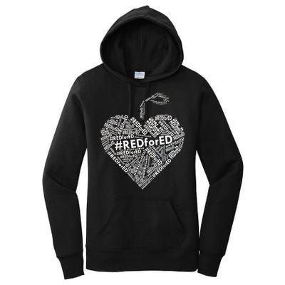 Red For Ed Apple Heart Women's Pullover Hoodie