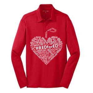 Red For Ed Apple Heart Silk Touch Performance Long Sleeve Polo