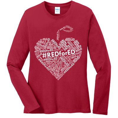 Red For Ed Apple Heart Ladies Long Sleeve Shirt
