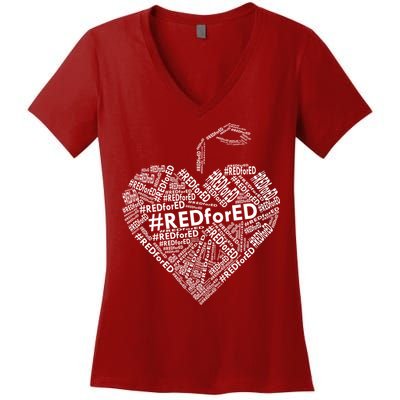 Red For Ed Apple Heart Women's V-Neck T-Shirt