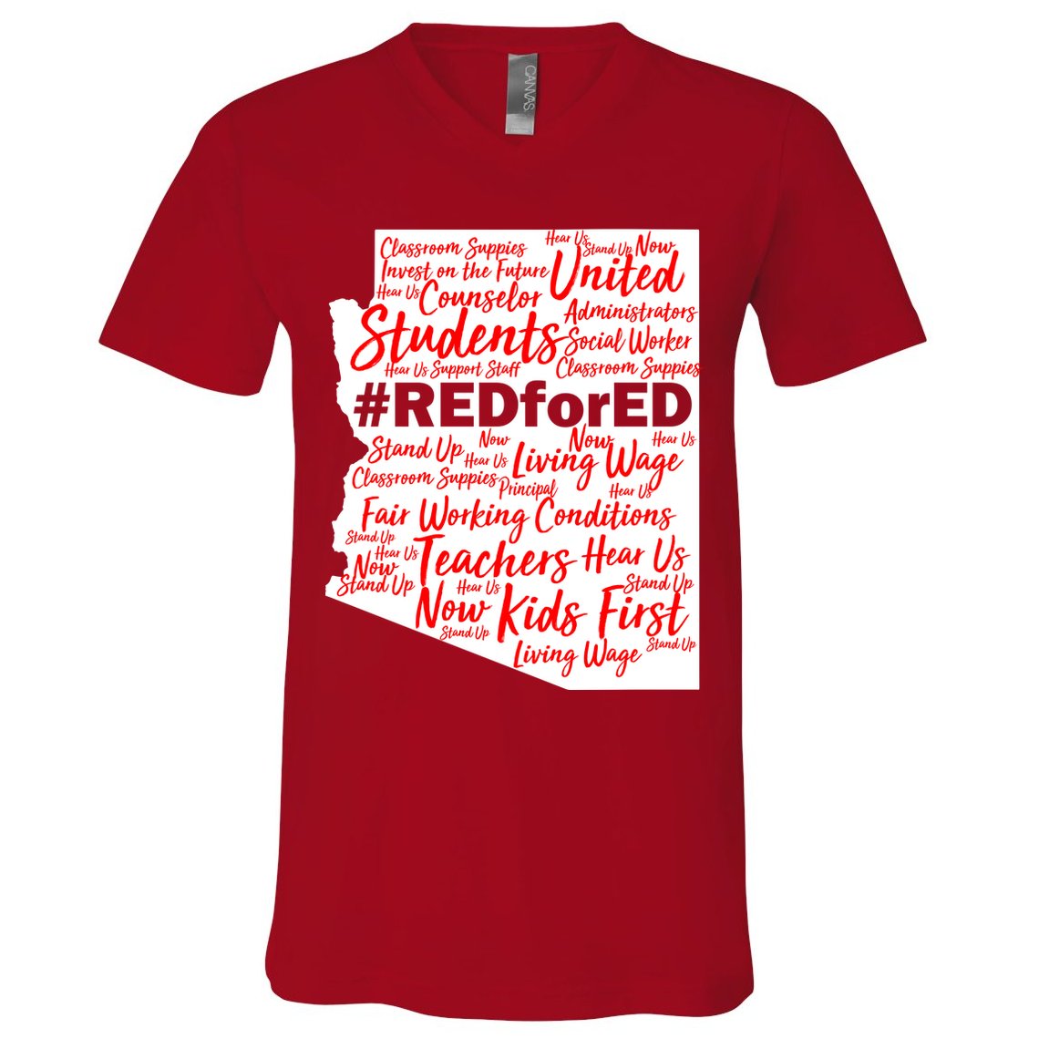 Red For Ed Arizona State Mash-Up Teachers V-Neck T-Shirt