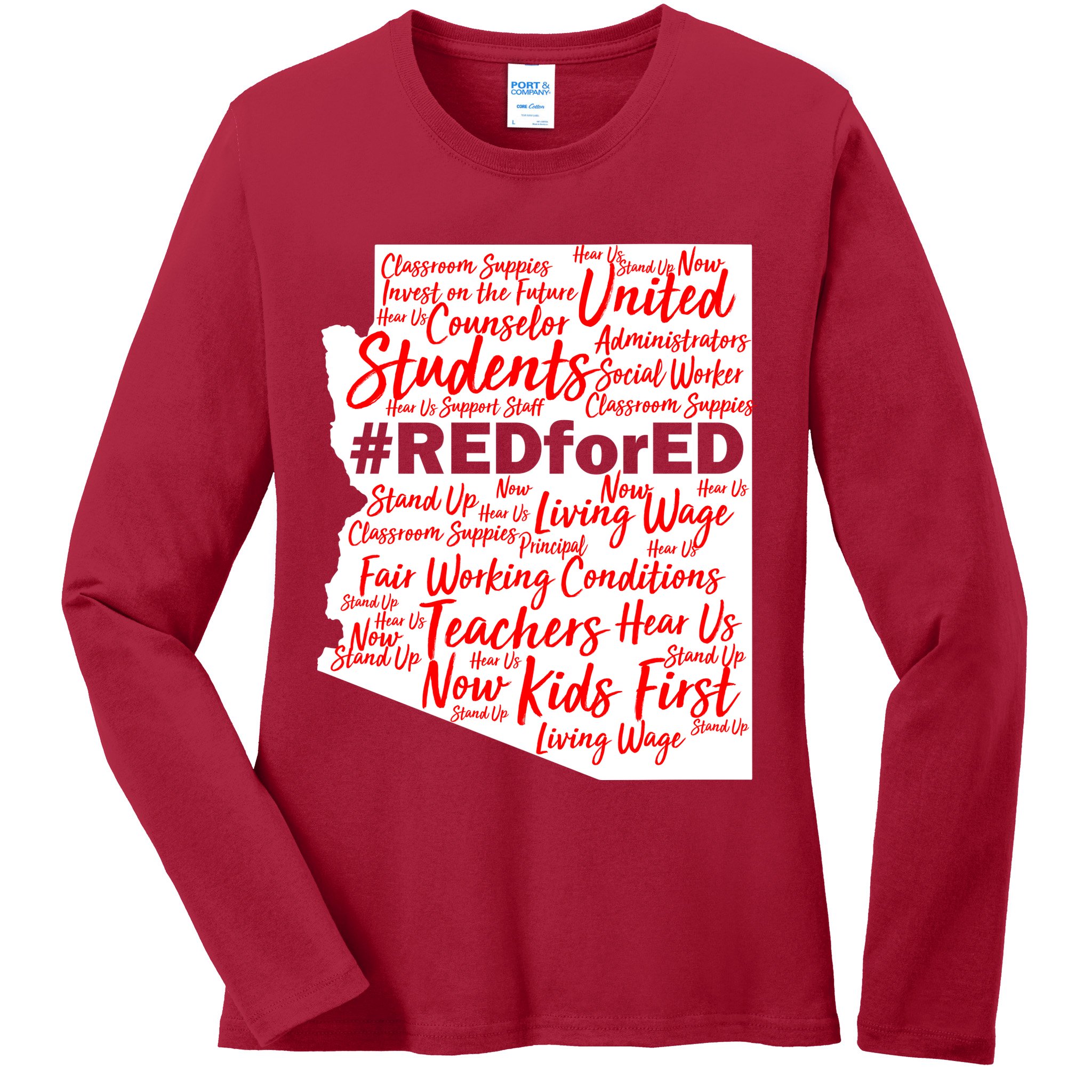 Red For Ed Arizona State Mash-Up Teachers Ladies Long Sleeve Shirt