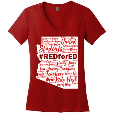 Red For Ed Arizona State Mash-Up Teachers Women's V-Neck T-Shirt