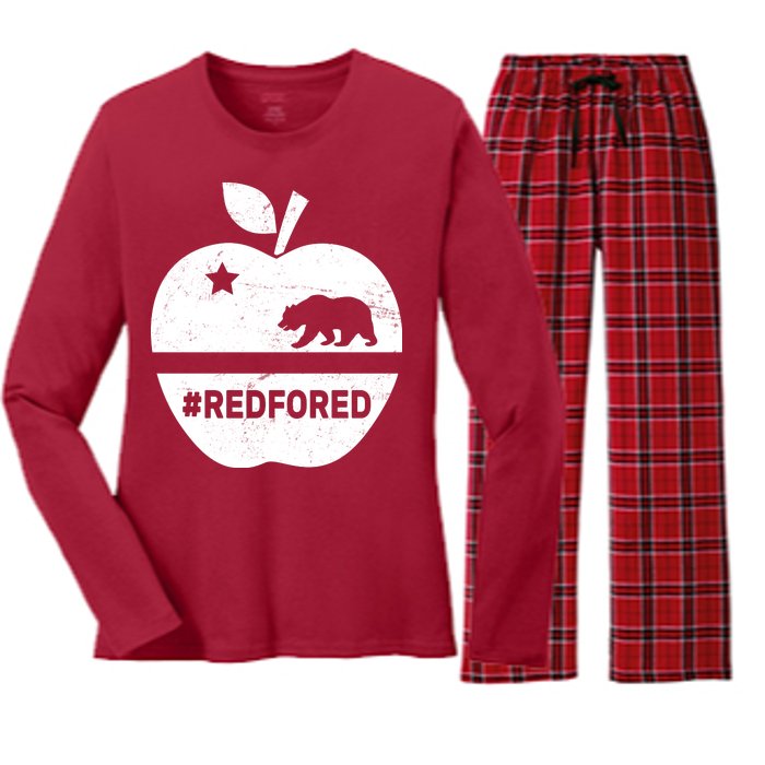 Red For Ed California Apple Women's Long Sleeve Flannel Pajama Set 