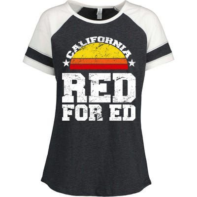 Red For Ed California Sunset Disstressed Enza Ladies Jersey Colorblock Tee