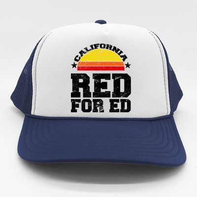 Red For Ed California Sunset Disstressed Trucker Hat