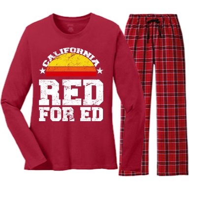 Red For Ed California Sunset Disstressed Women's Long Sleeve Flannel Pajama Set 