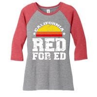 Red For Ed California Sunset Disstressed Women's Tri-Blend 3/4-Sleeve Raglan Shirt