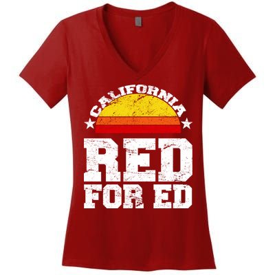 Red For Ed California Sunset Disstressed Women's V-Neck T-Shirt
