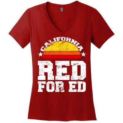 Red For Ed California Sunset Disstressed Women's V-Neck T-Shirt