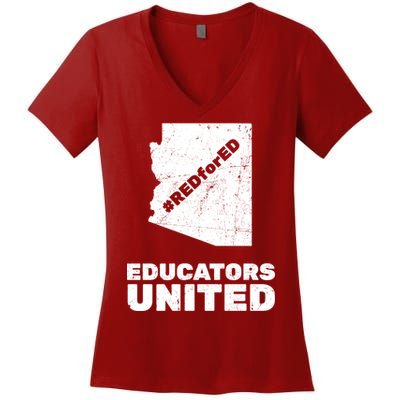 Red For Ed Educators United Vintage Arizona Teacher Women's V-Neck T-Shirt