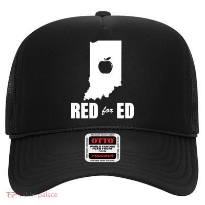 Red For Ed Indiana Teachers Apple High Crown Mesh Back Trucker Hat