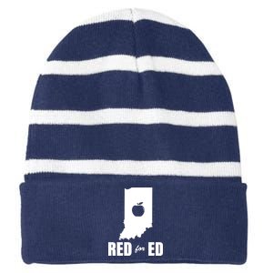 Red For Ed Indiana Teachers Apple Striped Beanie with Solid Band