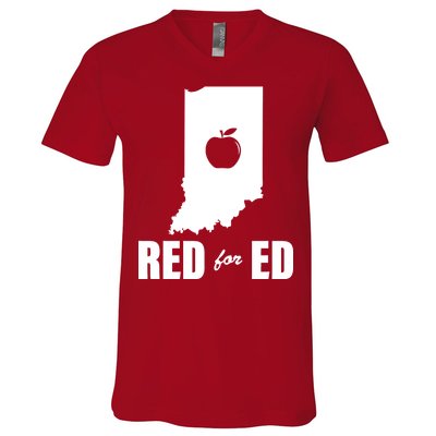 Red For Ed Indiana Teachers Apple V-Neck T-Shirt