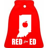 Red For Ed Indiana Teachers Apple Ceramic Bell Ornament