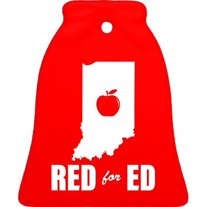 Red For Ed Indiana Teachers Apple Ceramic Bell Ornament