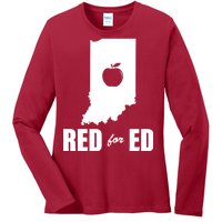 Red For Ed Indiana Teachers Apple Ladies Long Sleeve Shirt