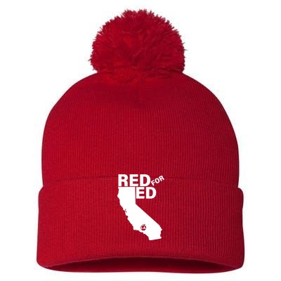 Red For Ed LA California  Pom Pom 12in Knit Beanie