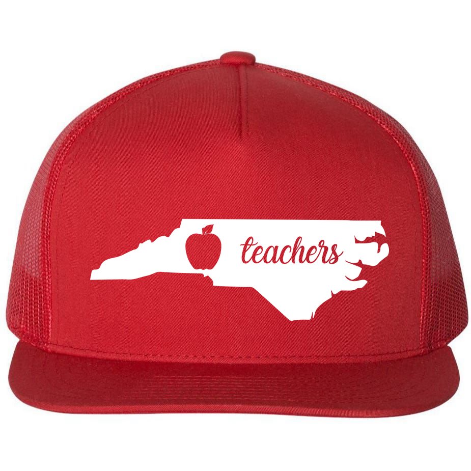 Red For Ed Teacher North Carolina Flat Bill Trucker Hat