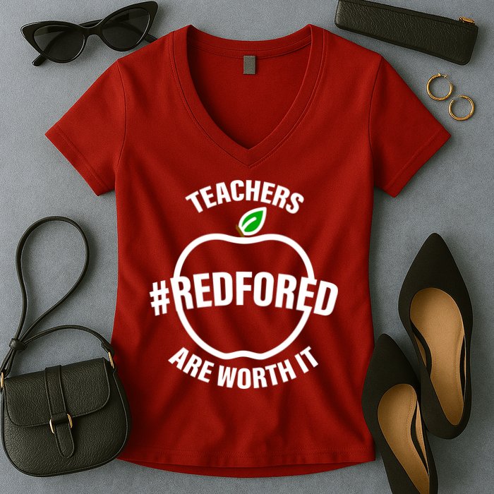 Red For Ed Teachers Are Worth It Women's V-Neck T-Shirt