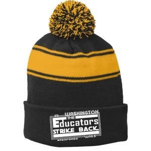 Red For Ed Washington Educators Strike Back Stripe Pom Pom Beanie