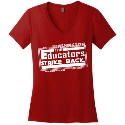 Red For Ed Washington Educators Strike Back Women's V-Neck T-Shirt