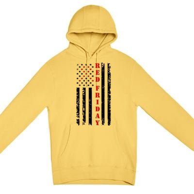 Red Friday Distressed Ribbon US Flag Support Veterans Premium Pullover Hoodie