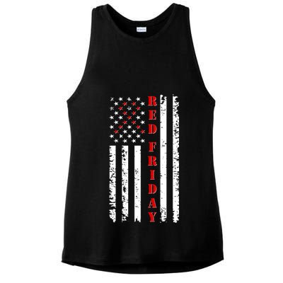 Red Friday Distressed Ribbon US Flag Support Veterans Ladies PosiCharge Tri-Blend Wicking Tank