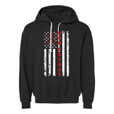 Red Friday Distressed Ribbon US Flag Support Veterans Garment-Dyed Fleece Hoodie