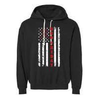 Red Friday Distressed Ribbon US Flag Support Veterans Garment-Dyed Fleece Hoodie
