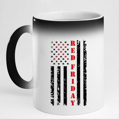 Red Friday Distressed Ribbon US Flag Support Veterans 11oz Black Color Changing Mug