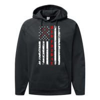 Red Friday Distressed Ribbon US Flag Support Veterans Performance Fleece Hoodie