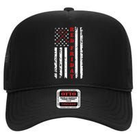 Red Friday Distressed Ribbon US Flag Support Veterans High Crown Mesh Back Trucker Hat