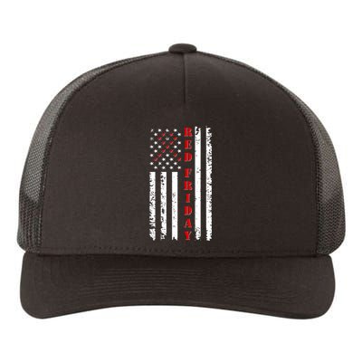 Red Friday Distressed Ribbon US Flag Support Veterans Yupoong Adult 5-Panel Trucker Hat