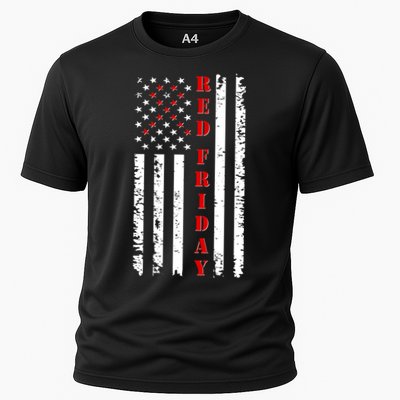 Red Friday Distressed Ribbon US Flag Support Veterans Performance Shirt