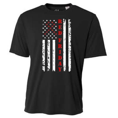 Red Friday Distressed Ribbon US Flag Support Veterans Cooling Performance Crew T-Shirt