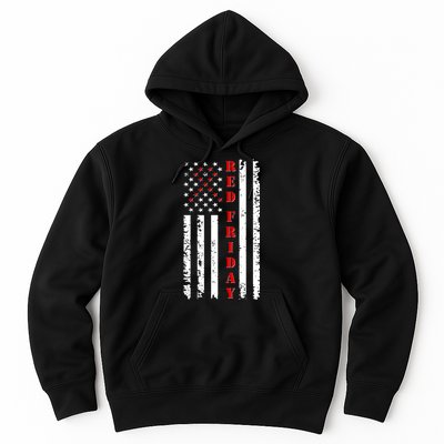 Red Friday Distressed Ribbon US Flag Support Veterans Hoodie