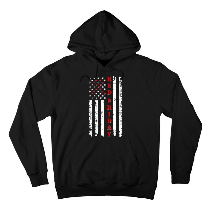 Red Friday Distressed Ribbon US Flag Support Veterans Hoodie