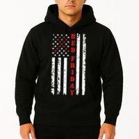 Red Friday Distressed Ribbon US Flag Support Veterans Hoodie