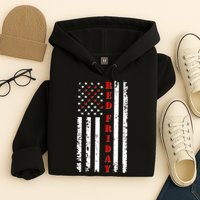 Red Friday Distressed Ribbon US Flag Support Veterans Hoodie