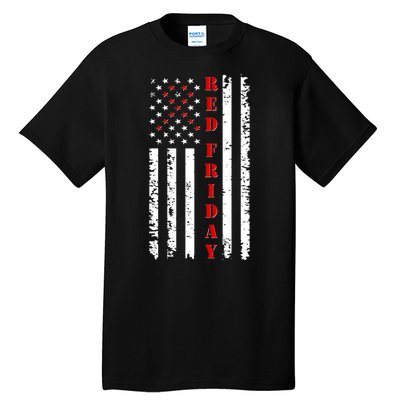 Red Friday Distressed Ribbon US Flag Support Veterans Tall T-Shirt