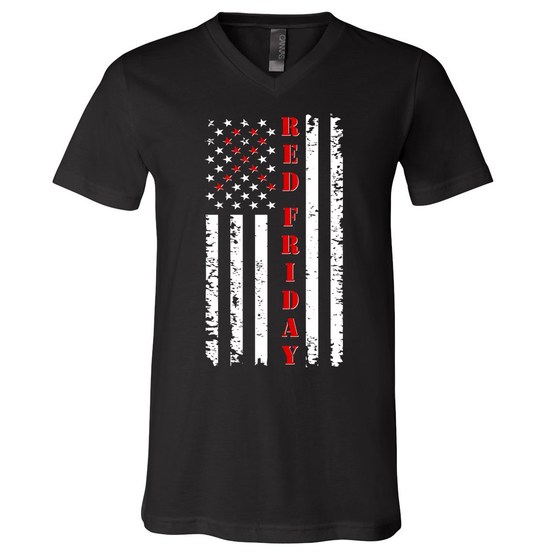 Red Friday Distressed Ribbon US Flag Support Veterans V-Neck T-Shirt